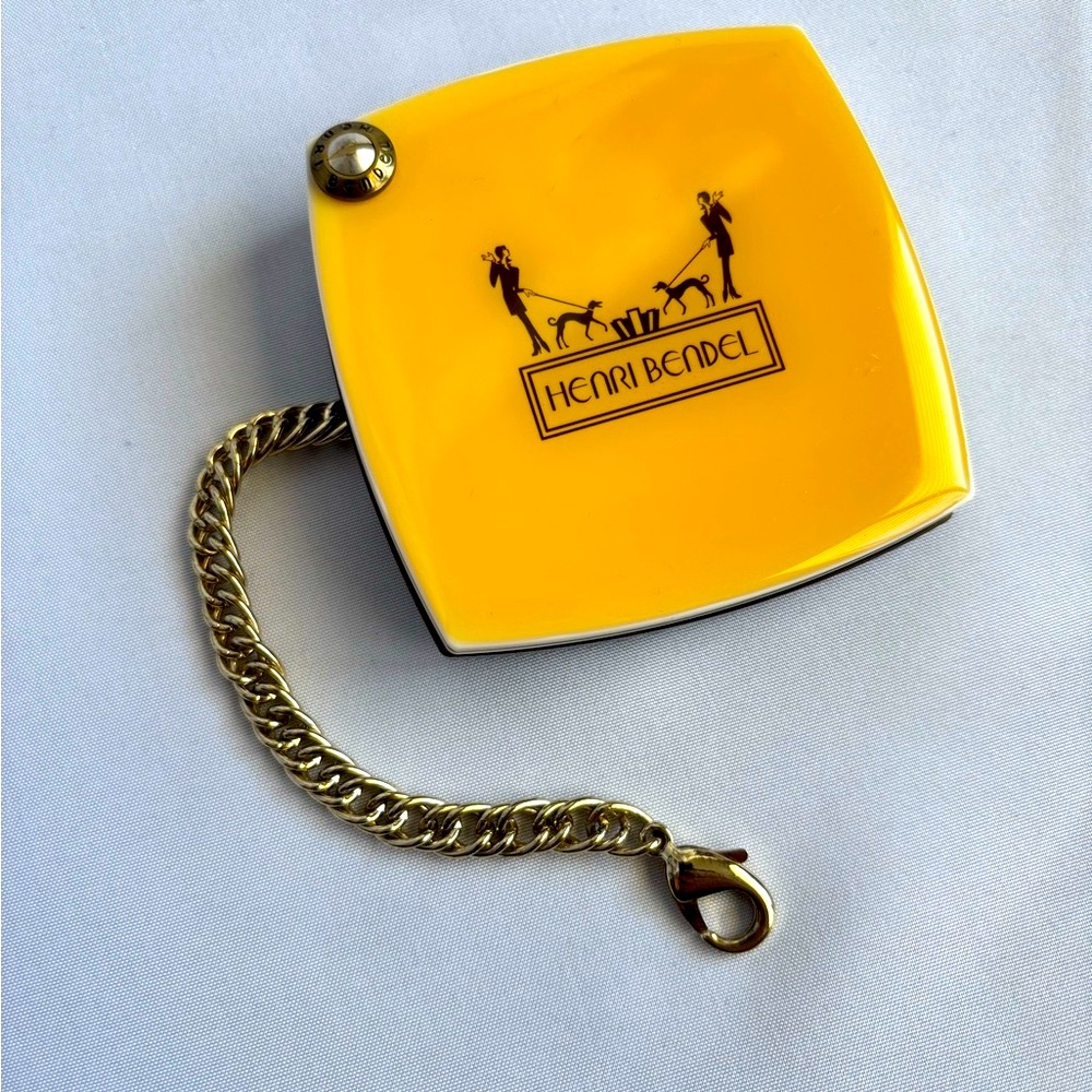 Henri Bendel mustard color mirror w chain & clasp for purse